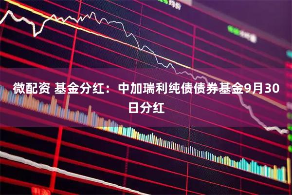 微配资 基金分红：中加瑞利纯债债券基金9月30日分红